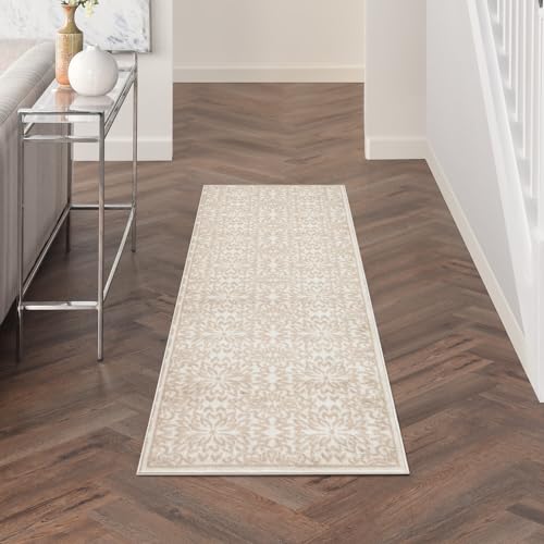 Nourison Jubilant Floral Ivory/Light Blue 7'10'' x 9'10'' Area-Rug, Easy-Cleaning, Non Shedding, Bed Room, Living Room, Dining Room, Kitchen (8x10)