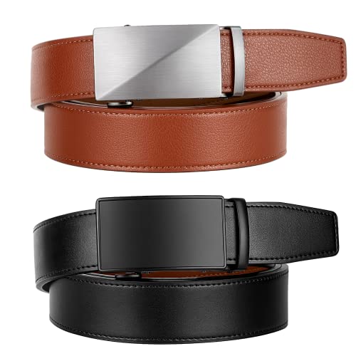 Zitahli Mens Belt Leather 2 Pack - Ratchet Belt for Men Dress Pant Shirt Oxfords,Micro Adjustable Brown Black Belt,Trim To Fit Size 34"-48"