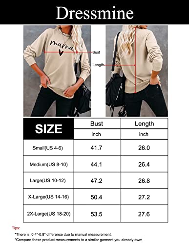 Dressmine Womens Mama Shirt Casual Long Sleeve Mothers Day Shirts Crewneck Sweatshirt Pullover Apricot Small