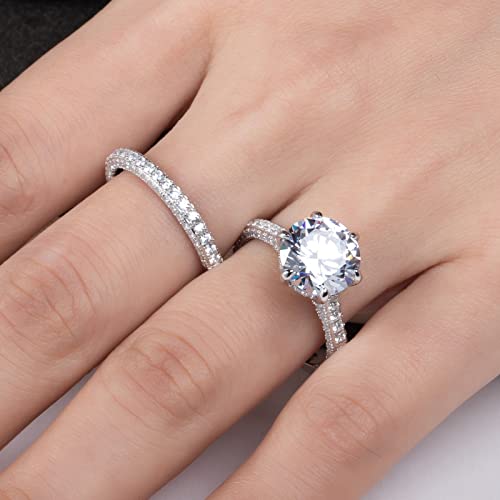 Gobaalele 4ct Cubic Zirconia Wedding Ring Set, CZ Engagement Ring Bridal Set Christmas gift for women, 925 Sterling Silver Promise Ring Wedding Band Size 4.0 (Round Cut)