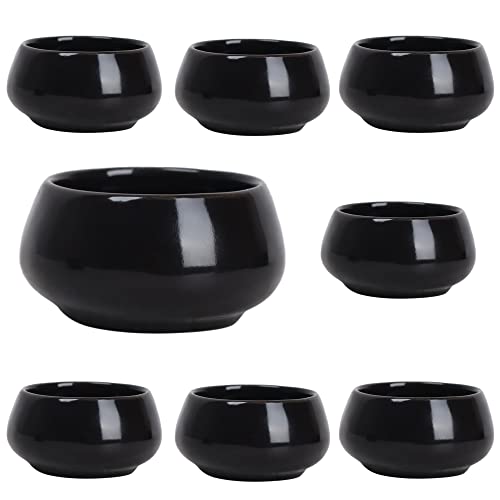 VIRTIONZ Pinch Bowls, Ceramic Dip Mini Bowls Set Soy Sauce Dish/Bowls, Condiments Server Dishes - Good for Ketchup, Soy Sauce, BBQ and Other Party Dinner (Set of 8) (BLACK, 8)