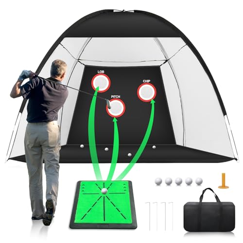 Golf Net: 10x7FT Golf Practice Net with Path Feedback Golf Mat, All in One Golf Hitting Net for Backyard Driving Golf Training Aid Nets, Indoor/Outdoor Multi-Targets Golf Chipping Net for Golf Lovers