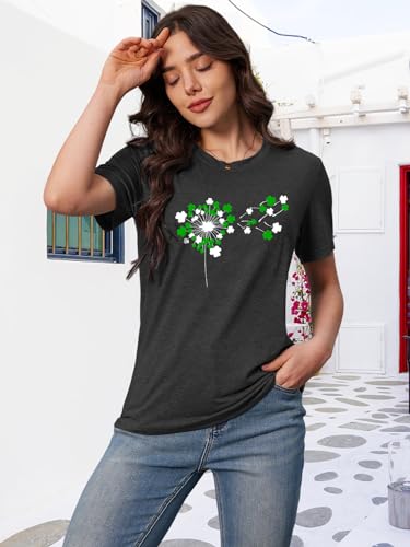 MK Shop Limited Women Shamrock Dandelion Graphic Shirt Cute St. Patrick's Day Shirts Summer Round Neck Short Sleeve Tee Tops