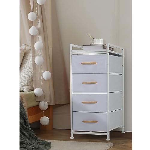 DOMYDEVM 4 Tier Drawer Closet Organizer Tower Clothing Storage Drawers Small Black Nightstand Fabric Organizer Unit with Wooden Top for Bedroom, Living Room, Nursery Room