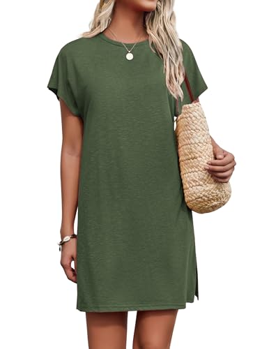 AI'MAGE Women's Bikini Cover Up O-Neck Short Sleeve T-Shirt Dress Loose Beachwear Swimsuit Beach Coverups Light Blue S
