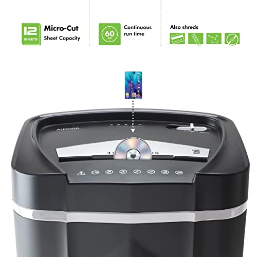 Aurora Professional Grade High Security 12-Sheet Micro-Cut Paper/CD and Credit Card Shredder/ 60 Minutes Continuous Run Time