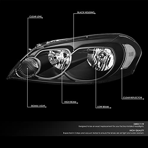 DNA Motoring HL-OH-CI06-BK-CL1 Black Housing Headlights Compatible with 06-13 Impala