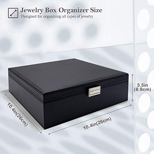 ProCase Jewelry Box for Women, 2 Layers Large Leather Jewelry Organizer Storage Case with Removable Pad for Earrings -Black