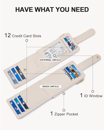 BOSTANTEN Slim Wallet Women RFID Blocking Card Holder Leather Bifold Wallet with Zipper Pocket Beige