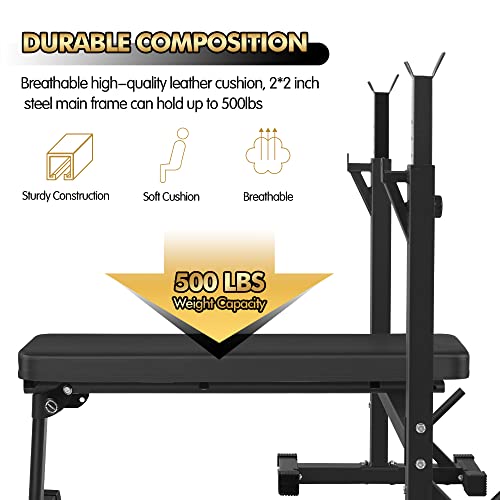 Bench Press, CANPA Olympic Weight Bench with Squat Rack Workout Bench Adjustable Barbell Rack Stand Strength Training Home Gym Multi-Function(Red)
