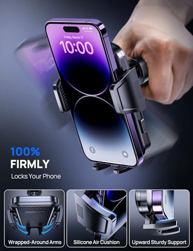 [2024 Newest] Car Vent Phone Mount, [Upgrade Hook Clip Never Shake] Adjustable 360 Rotation Vent Clip Car Phone Holder Mount, Big Phone & Thick Case Friendly Fit for All iPhone, Samsung & Cell Phone