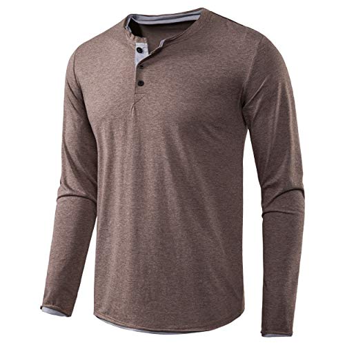 VANCOOG Mens Business Casual Slim Fit Long Sleeve Henley T-Shirts Thermal Shirt-Dark Army Green-S