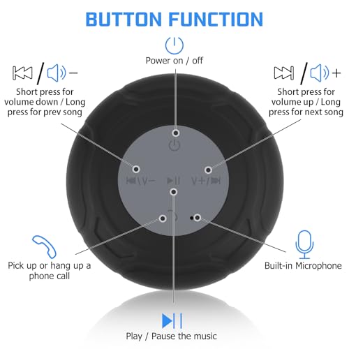 Annlend Waterproof Bluetooth Shower Speaker Portable Wireless Water-Resistant Speaker Suction Cup,Built-in Mic Gifts for Kids Speakerphone for iPhone Phone Tablet Bathroom Kitchen - Black