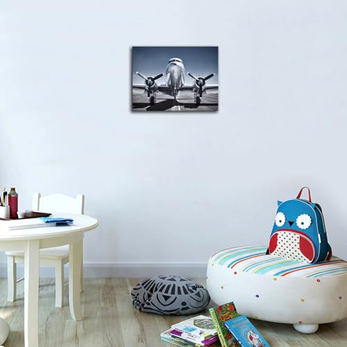 Airplane Wall Art Canvas Aircraft on a Runway Picture Modern Airplane Posters Aviation Decor for Boy Room Living Room(Airplane, 12x16 inch)