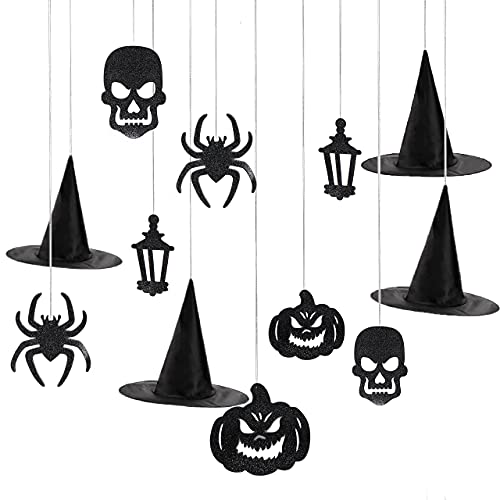JOYIN Hanging Swirl Halloween Decorations Indoor Witch Hats Ghost Chandelier Bat Lantern Spider Pumpkin Skull Ceiling Streamers Party Supplies Wall Halloween Decor Ornaments