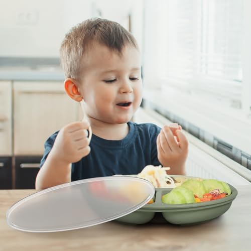 Cutebe 3 Pack Toddler Plates with Lids Baby Plates with Soft Material Silicone Suction Plates for Baby with Divided Design & Raised Edges Suction Plates for Feeding