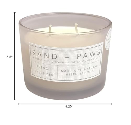 Sand + Paws Scented Candle - French Lavender - Luxurious Air Freshening Jar Candles Neutralize pet Odors and Enhance Home décor – 100% Cotton Lead-Free Wicks - 12 oz