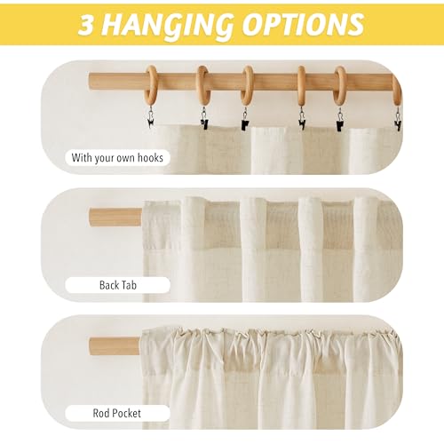 NICETOWN Semi Sheer Linen Curtains 84 inch Length 2 Panels Set, Rod Pocket & Back Tab Privacy Thick Linen Drapes with Light Filtering for Bedroom/Living Room, Off White, W55 x L84, 2 Panels