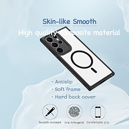 AoliAo7 Anti-Fingerprints for Samsung Galaxy S23 Ultra Case Magnetic,[Full Camera Protection] [Compatible with Magsafe Accessories] Frosted Back Cover for Galaxy S23 Ultra 6.8", Black