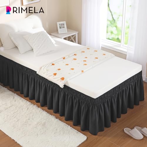 RIMELA Dorm Bed Skirt Twin XL 18 Inch Drop, Extra Long Wrap Around Elastic Bed Skirts Easy to Put On Twin Size Dust Ruffle, Gray Bedskirt for Adjustable Bed Base Solid Silky Fabric Machine Washable