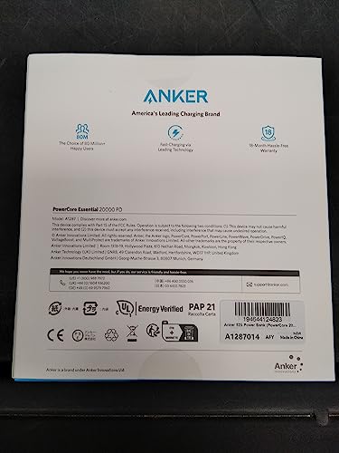 Anker Portable Charger, USB-C Power Bank 20000mAh with 20W Power Delivery, 525 Power Bank (PowerCore Essential 20K PD) for iPhone 15/15 Pro /15 Pro Max/14/14 Pro, Samsung, iPad Pro, and More