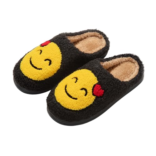 ATHMILE Smiley Face Slippers for Women Men Preppy Slippers House Fuzzy Indoor Outdoor Bedroom Smiley Happy Face Retro Fluffy Cozy Comfy Warm Soft Plush Slides Slippers