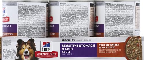 Hill's Science Diet Wet Dog Food, Adult, Sensitive Stomach & Skin, Tender Turkey & Rice Stew, 12.5 Oz Cans (Pack of 12)