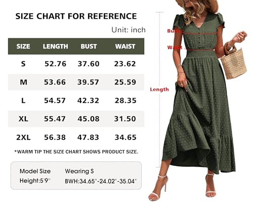 PRETTYGARDEN Womens Summer Boho Short Sleeve V Neck Ruffle Tiered Maxi Dress Swiss Dot Smocked Dress A Line Beach Long Dress(Wine Red,Medium)