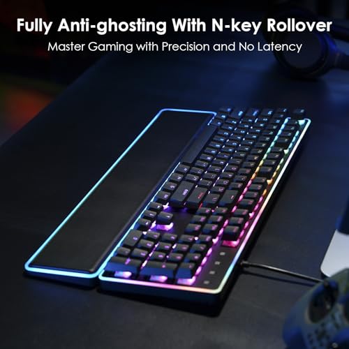 DURGOD TGK021 Mechanical Gaming Keyboard, 104 Keys Wired Keyboard with Magnetic Wrist Rest, RGB Backlit, Hot Swappable Linear Red Switch for PC/Mac/Laptop, Fully Anti-ghosting, Multimedia Keys