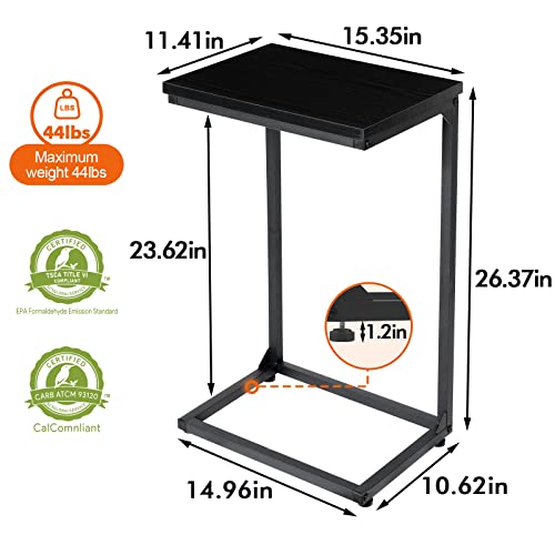 AMHANCIBLE C-Shaped End Table Set of 2, Couch Tables That Slide Under, TV Trays, Side Table for Small Space, Bedside Tables for Living Room, Bedroom, Metal Frame, Black HET02BBK