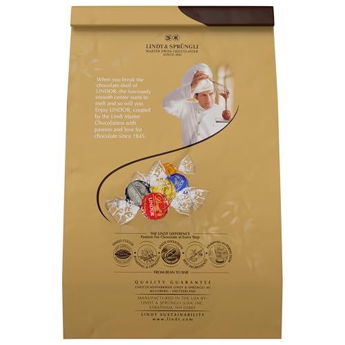 Lindt LINDOR Assorted Chocolate Candy Truffles, Chocolate with Smooth, Melting Truffle Center, 15.2 oz. Bag