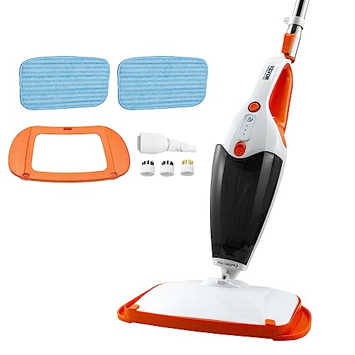 VEVOR Steam Mop, 5-in-1 Floor Steamer, Steam Mop for Hardwood Floors with 4 Replaceable Brush Heads, Floor Steam Cleaner for Ceramic, Granite, Marble, Linoleum, Natural Floor Mop with 2pcs Pads