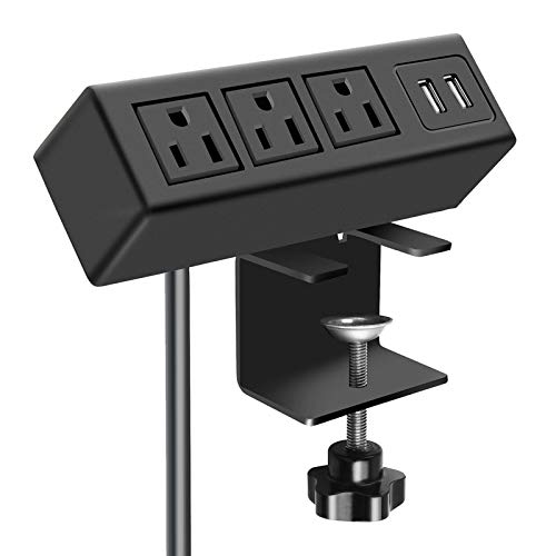 CCCEI 3 Outlet Desk Clamp Power Strip with USB Ports, Desktop Power Strip Surge Protector 1200J. Desk Mount Charging Power Station, on Desk Edge Power Outlet 125V 12A 1500W.