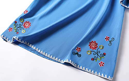 Ashir Aley Mexican Shirts Peasant Blouses Cotton Embroidered 3/4 Sleeve Bohemian Tops Boho Clothes for Women Summer and Fiesta Blue