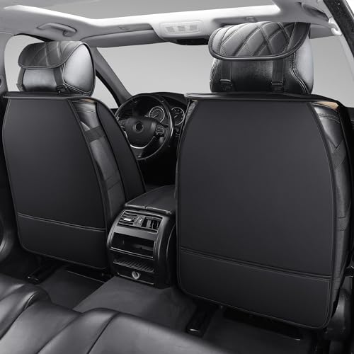 OMOKA AUTO Front Seat Covers for Cars Leather Waterproof Universal Fit for Toyota Mazda Kia Soul Sorento Optima Sporage Chr Prius Venza Fj Cruiser Jeep Wrangler(2 PCS Front, Black)