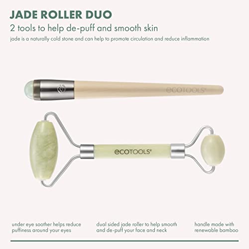 EcoTools Beauty Skin Care Tool Jade Facial Roller and Eye Roller Duo, Face Roller and Massager, Skincare and Sculpting Tool, Reduces Under Eye Puffiness and Dark Circles, 2 Piece Set