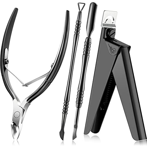 Mudder Acrylic Nail Clippers Kit False Nails Tips Cutter Professional Cuticle Trimmer Nipper Cutter Pusher Remover Stainless Steel Manicure Pedicure Art Tools Set Salon Home(Black)