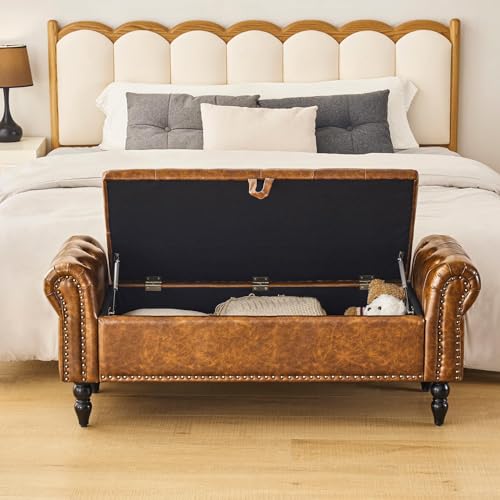 Furnimart Storage Ottoman Bench for Queen Size Bed, Faux Fur Upholstered Storage Bench Accent Bench with Rolled Arms for Bedroom,Living Room, Entryway, 2.5Cubic Feet
