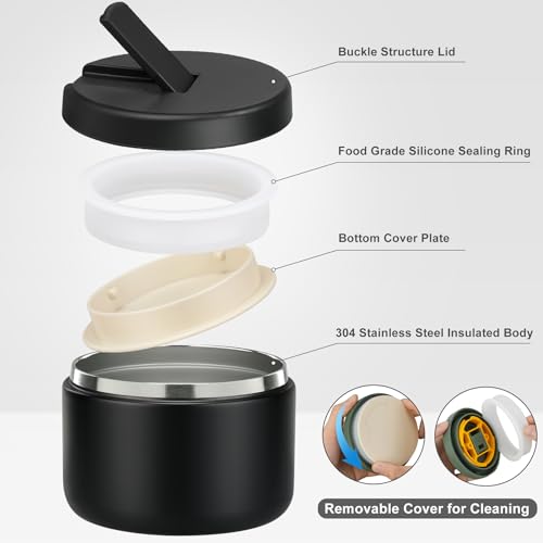 LOHASOK 12oz Food Thermo for Hot Food Insulated Vacuum Soup Jar with Buckle Lid, Stainless Steel Wide Mouth Leak Proof Lunch Container