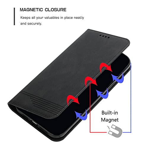 Mavis's Diary Compatible with iPhone 15 Pro Max Flip Case with Card Holder Kickstand, Magnetic PU Leather Folio Phone Cover Folding Wallet Case for Men Women (Black)