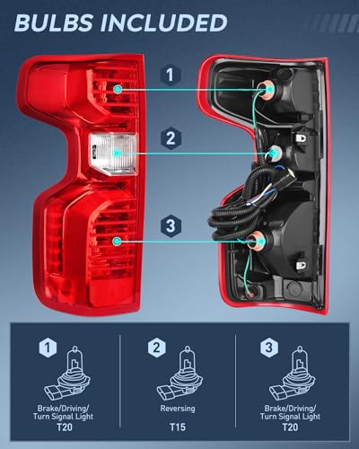 Nilight Taillight Assembly Compatible with 2019 2020 2021 2022 2023 Chevy Silverado 1500 2020-2023 Chevy Silverado 2500HD 3500HD Rear Lamp Replacement OE Style Driver Side