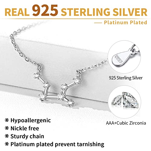 ChicSilver 925 Sterling Silver Zodiac Pisces Necklace for Women - Wihte Gold Plated Simulated Diamond 12 Horoscope Astrology Constellation Jewelry BFF