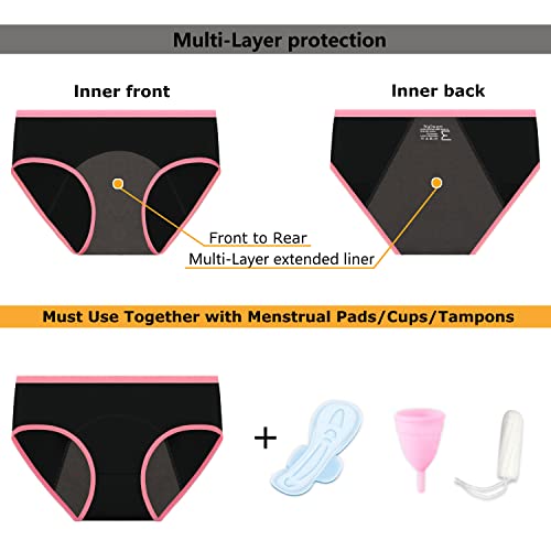 Nalwort Teen Girls Period Underwear Menstrual Period Panties Leak-Proof Cotton Protective Briefs Pack of 6