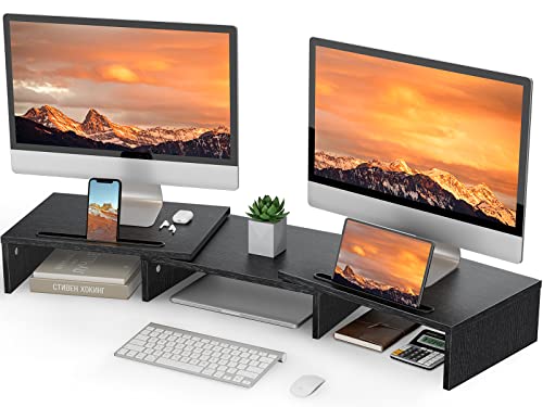 LORYERGO Dual Monitor Stand for 2 monitors, Monitor Stand for Desk, Monitor Riser with Storage, Computer Monitor Stand w/Slot for Tablet Cellphone, Dual Monitor Riser for PC, Laptop, Computer, Printer