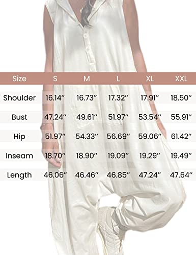 Tanming Hooded Jumpsuits for Women Casual Sleeveless Long Harem Pants Romper with Pockets (Beige-S)