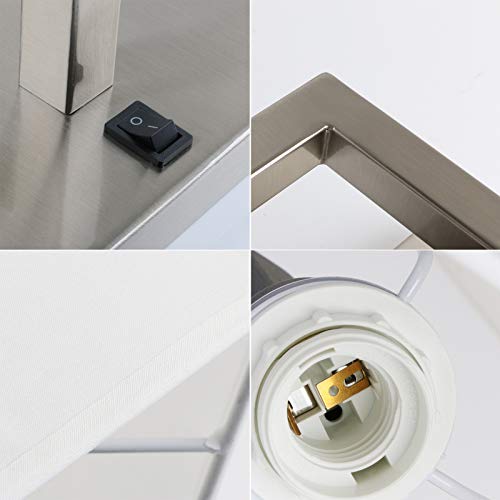 PERMO Single Wall Sconce Light Fixture Brushed Finish with White Textile Shades and On/Off Switch Button Small Modern Nightstand Lamps for Bedrooms Bedside Reading