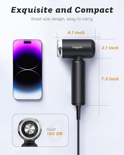 Hair Dryer - Super Mini Hair Dryer, Portable High Speed Unique Motor for Fast Drying, Professional Ionic Blow Dryer, Quiet Lightweight Hairdryer with Magnetic Diffuser & Concentrator & Wall Mounted