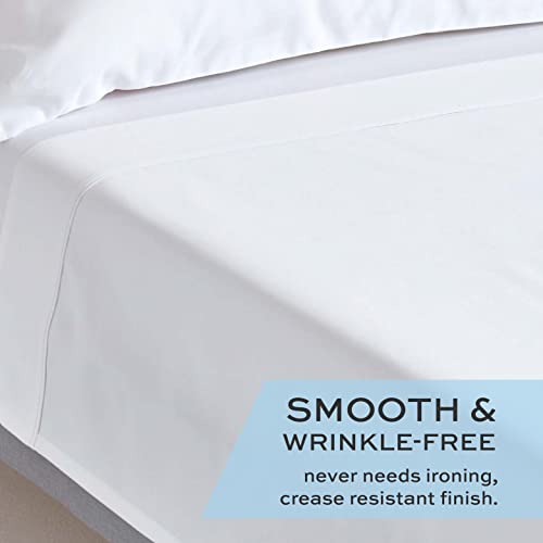 White Classic Twin Flat Sheets, White Cotton Flat Bed Sheet 66x104 Inches, 200 Thread Count Hospital Bed Sheets