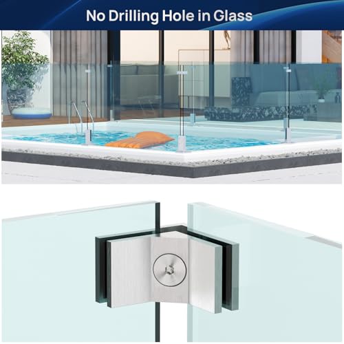 LukLoy Railing Glass to Glass Clamp, Stainless Steel 304 Bracket for Glass Balustrade Railing Pool Fence (1, 90 Degree)