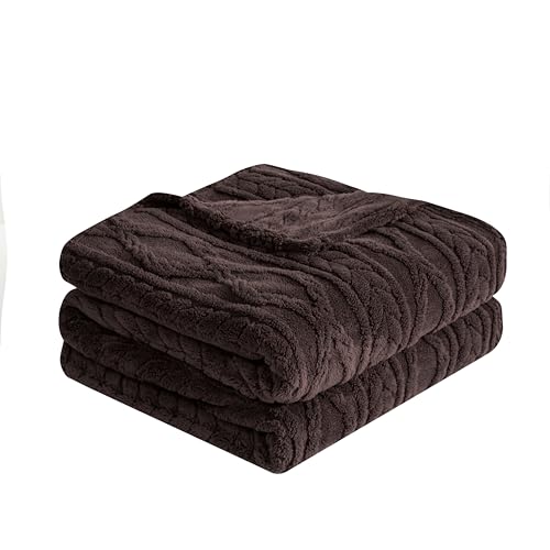 COOVA Premium Fleece Queen Size Blanket - Cozy Sherpa Blanket 3D Jacquard, Soft Fuzzy Fluffy Lightweight Warm Bed Blanket, Gift for Women,Couch,Bed,Sofa,Chair,Camping,Travel.(Taupe 90"x90")